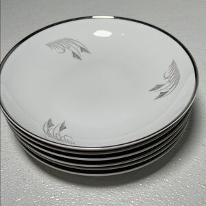 Vtg Fukagawa Arita Hand Painted “Silver Wheat” Soup Bowl Set 6 Platinum Trim